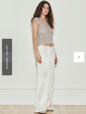 Silky Wide-Leg Drawstring Pants in Ivory